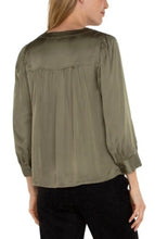 Load image into Gallery viewer, Liverpool Los Angeles Long Sleeve Pleated Neck Woven Blouse in Spanish Olive
