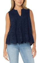 Load image into Gallery viewer, Liverpool Los Angeles Sleeveless Pintuck Woven Top in Navy

