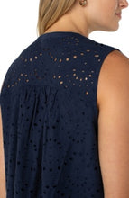 Load image into Gallery viewer, Liverpool Los Angeles Sleeveless Pintuck Woven Top in Navy
