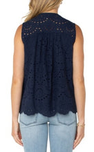 Load image into Gallery viewer, Liverpool Los Angeles Sleeveless Pintuck Woven Top in Navy
