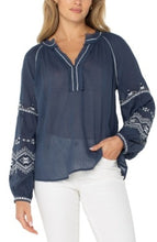 Load image into Gallery viewer, Liverpool Los Angeles Long Sleeve Raglan Woven Blouse with Embroidery
