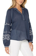 Load image into Gallery viewer, Liverpool Los Angeles Long Sleeve Raglan Woven Blouse with Embroidery
