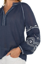Load image into Gallery viewer, Liverpool Los Angeles Long Sleeve Raglan Woven Blouse with Embroidery
