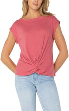 Load image into Gallery viewer, Liverpool Los Angeles Short Sleeve Boat Neck Knot Front Knit Top

