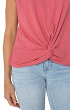 Load image into Gallery viewer, Liverpool Los Angeles Short Sleeve Boat Neck Knot Front Knit Top

