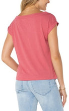 Load image into Gallery viewer, Liverpool Los Angeles Short Sleeve Boat Neck Knot Front Knit Top
