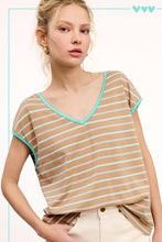 Load image into Gallery viewer, La Miel Casual Color Contrast Striped V Neck T-Shirt
