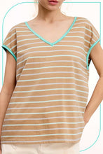 Load image into Gallery viewer, La Miel Casual Color Contrast Striped V Neck T-Shirt
