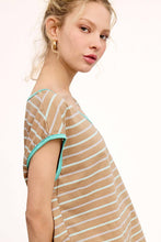 Load image into Gallery viewer, La Miel Casual Color Contrast Striped V Neck T-Shirt
