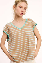 Load image into Gallery viewer, La Miel Casual Color Contrast Striped V Neck T-Shirt
