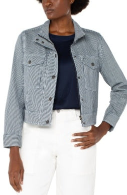 Liverpool Los Angeles Utility Crop Jacket in Navy White Stripe