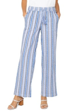 Liverpool Los Angeles Pull On Wide Leg in White & Blue Multi Stripe