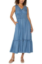 Load image into Gallery viewer, Liverpool Los Angeles Smocked V-Neck Fray Maxi Dress
