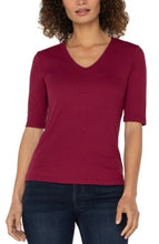 Load image into Gallery viewer, Liverpool Los Angeles 1/2 Sleeve V-Neck Double Layer Front Knit Top
