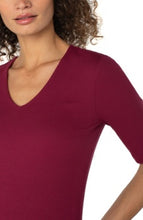 Load image into Gallery viewer, Liverpool Los Angeles 1/2 Sleeve V-Neck Double Layer Front Knit Top
