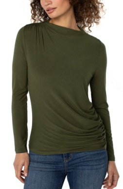 Liverpool Los Angeles Long Sleeve Mock Neck Knit Top w/ Shirring