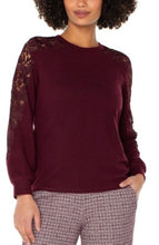 Load image into Gallery viewer, Liverpool Los Angeles Long Sleeve Crew Neck Lace Inset Knit Top
