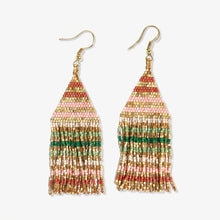 Load image into Gallery viewer, Lexie Horizontal Gold Stripes Beaded Fringe Earrings in Desert
