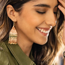Load image into Gallery viewer, Lexie Horizontal Gold Stripes Beaded Fringe Earrings in Desert

