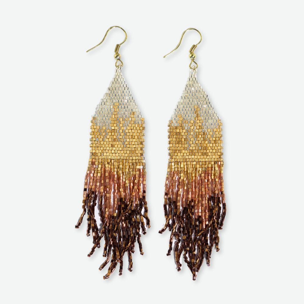 Claire Ombré Beaded Fringe Earrings in Mixed Metallic