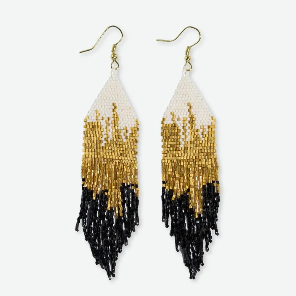 Claire Ombré Beaded Fringe Earrings in Black