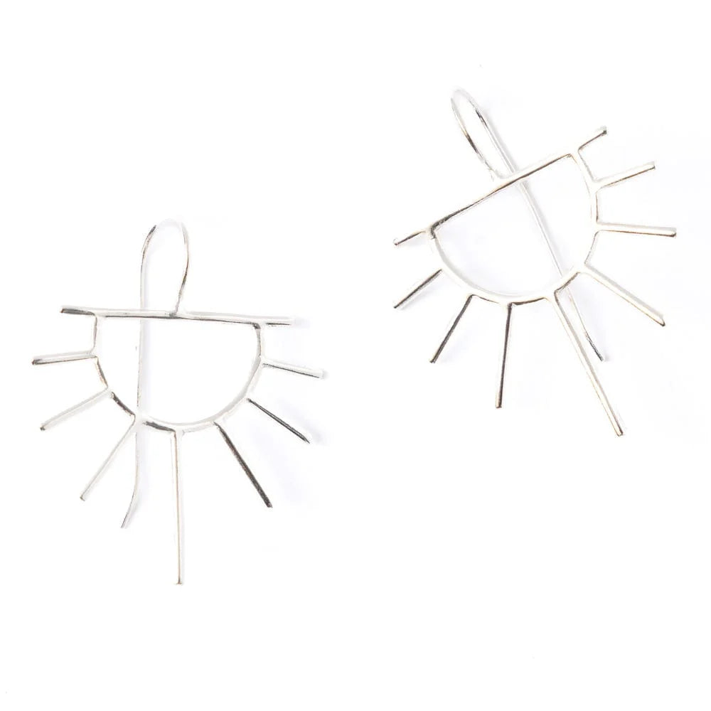 Gretchen Half Sun Threader Earrings in Silver