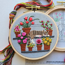 Load image into Gallery viewer, Catnap with Flowers Embroidery Kit
